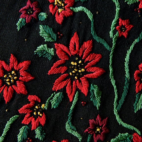 Vintage Arriviste Poinsettia Christmas Sweater, XL - Picture 3 of 4